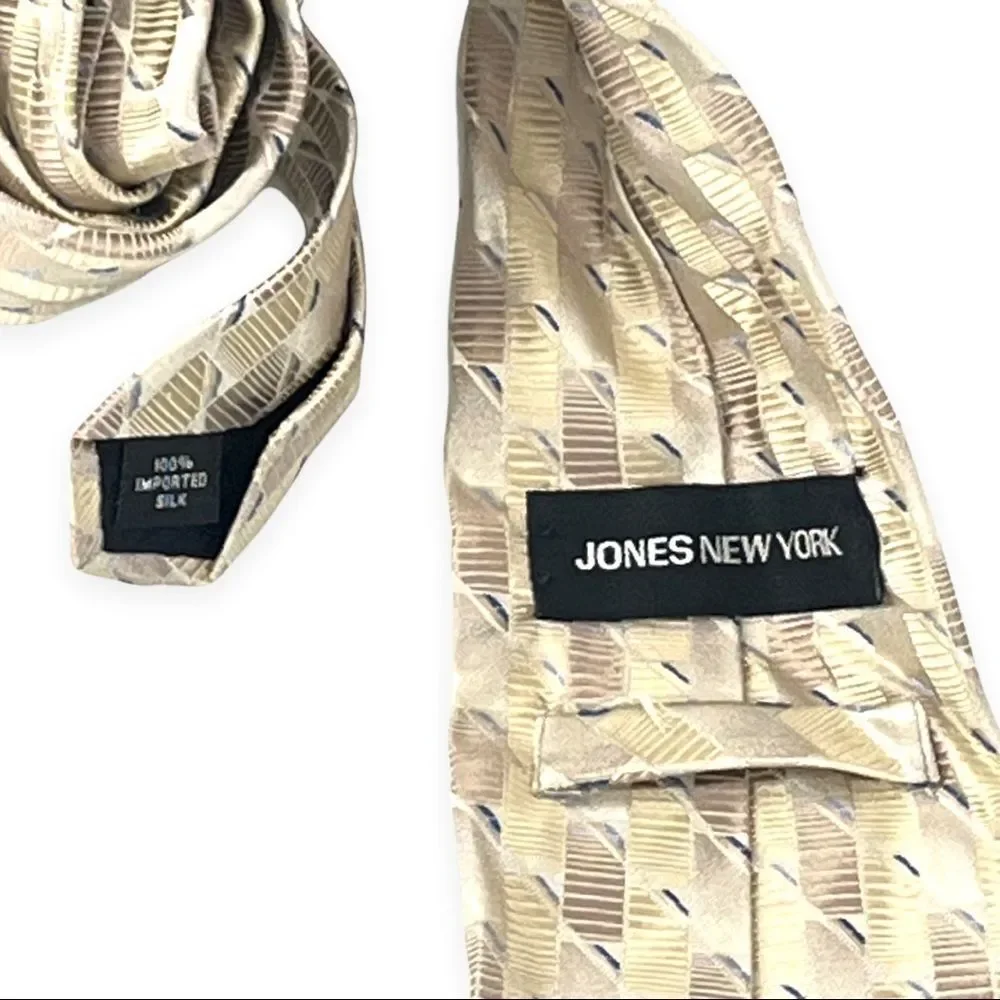 Jones New York 100% Imported Silk Tie Cream and Beige Design